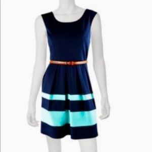 Iz byer teal and navy dress